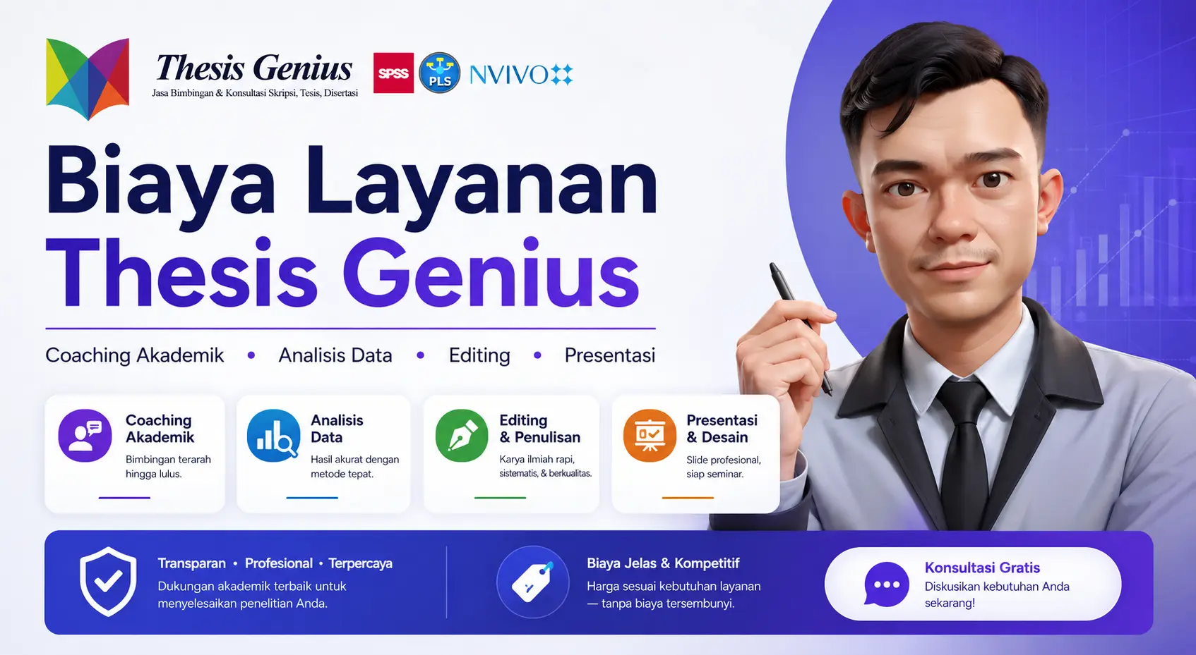 Informasi rincian biaya bimbingan layanan coaching akademik skripsi tesis disertasi Thesis Genius.